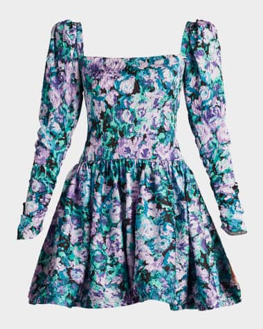 SHO by Tadashi Shoji Crinkled Floral-Print Jacquard Mini Dress