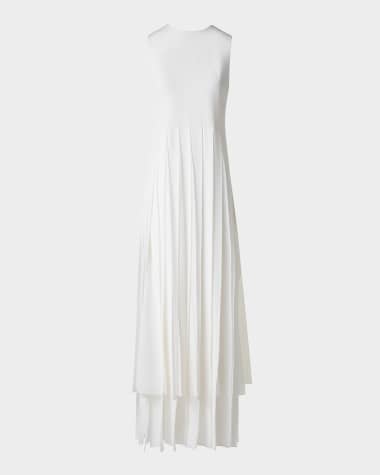 Akris Sleeveless Pleated Ribbon Silk Crepe Gown