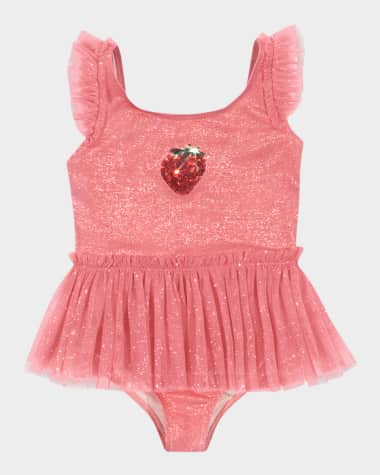 Konges Slojd Girl's Amandine Sparkle Tulle Skirt One-Piece Swimsuit, Size 9M-10