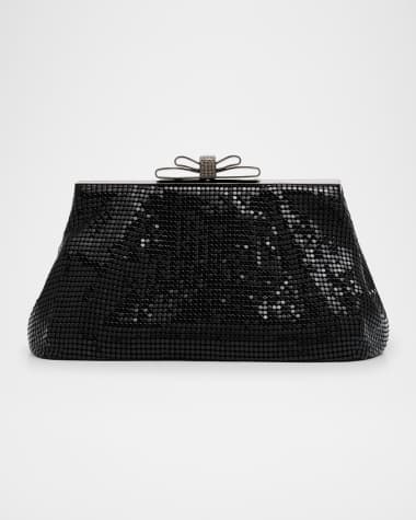Whiting & Davis Blake Bow Mesh Brass Clutch Bag