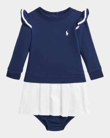 Ralph Lauren Childrenswear Girl's Combo Pleated Sweatshirt Dress, Size 3M-24M