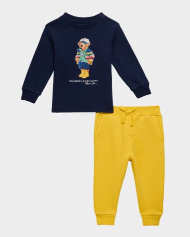 Ralph Lauren Childrenswear Boy's Polo Bear Long-Sleeve T-Shirt & Pants Set, Size 3M-18M