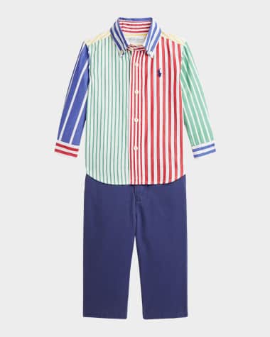 Ralph Lauren Childrenswear Boy's Striped Poplin Shirt & Chino Pants Set, Size 3M-24M