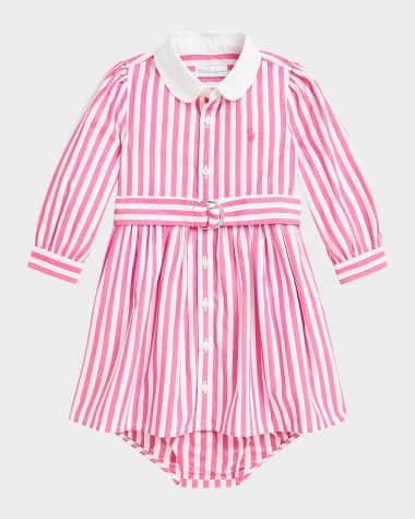 Ralph Lauren Childrenswear Girl's Striped Belted Dress, Size 3M-24M