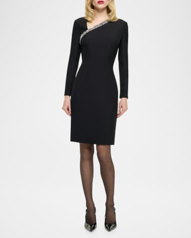 Roland Mouret Embellished Long-Sleeve Crepe Dress