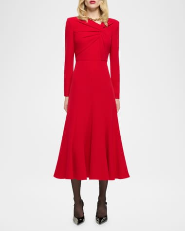 Roland Mouret Twisted Long-Sleeve Light Cady Midi Dress