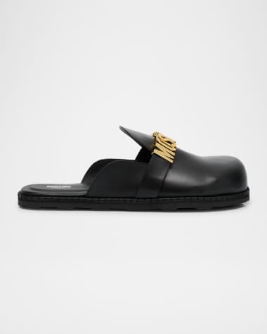 Moschino Men's Calfskin Leather Logo Mules