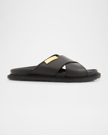 Moschino Men's Calfskin Leather Slide Sandals