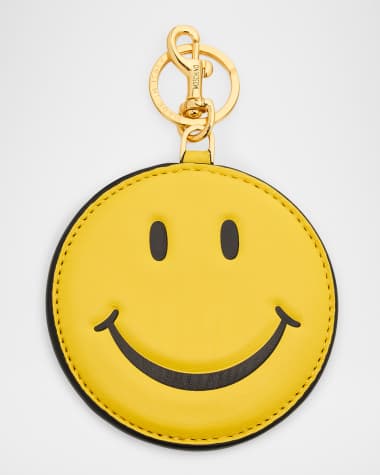 Moschino Men's Soft Leather Happy Face Keychain