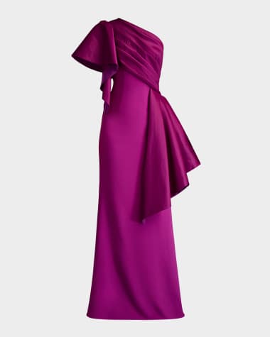Tadashi Shoji Draped One-Shoulder Taffeta Crepe Gown