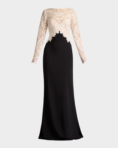 Tadashi Shoji A-Line Crepe & Sequin Lace Gown