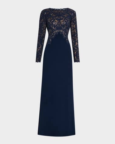 Tadashi Shoji A-Line Crepe & Sequin Lace Gown