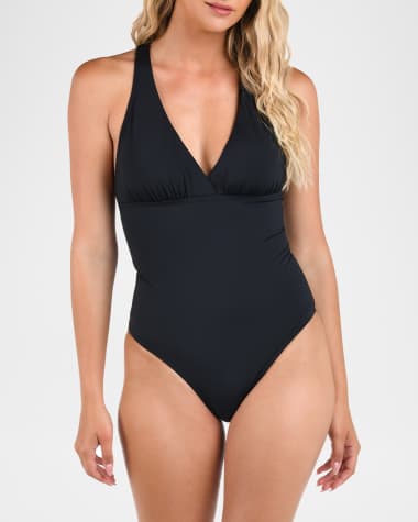 La Blanca Island Goddess Crossover V-Neck One-Piece Swimsuit