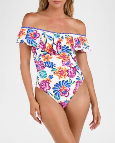 La Blanca Flor de Paradiso Off-Shoulder Ruffle One-Piece Swimsuit