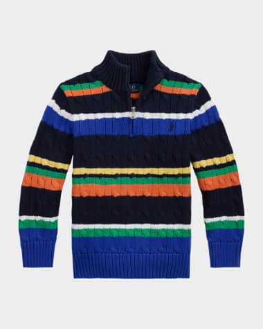 Ralph Lauren Childrenswear Boy's Cable Knit Striped Sweater, Size 2-7