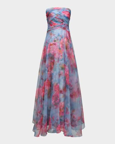 Theia Giselle Strapless Metallic Organza Gown