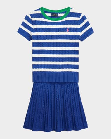 Ralph Lauren Childrenswear Girl's Striped Cable Knit Top & Skirt Set, Size S-XL