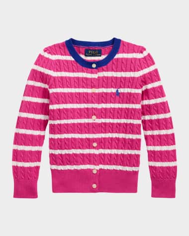 Ralph Lauren Childrenswear Girl's Striped Cable Knit Cardigan, Size 2-6X