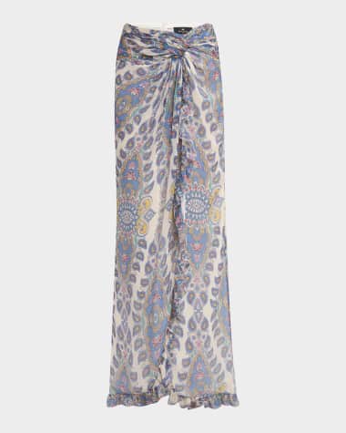 Etro Long Paisley Twist-Front Skirt