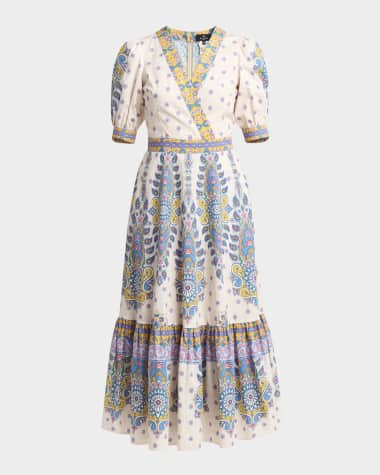 Etro Paisley-Print Puff-Sleeve Midi Dress