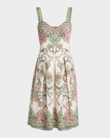 Etro Paisley Cotton Sweetheart Midi Dress