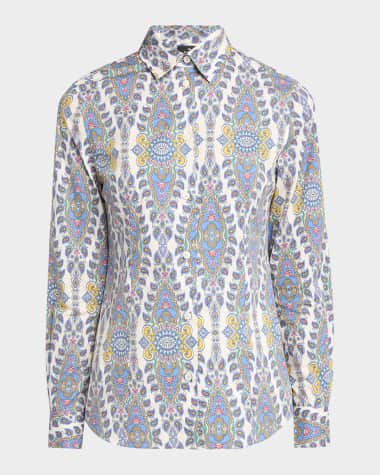 Etro Stretch Cotton Paisley Button-Front Shirt