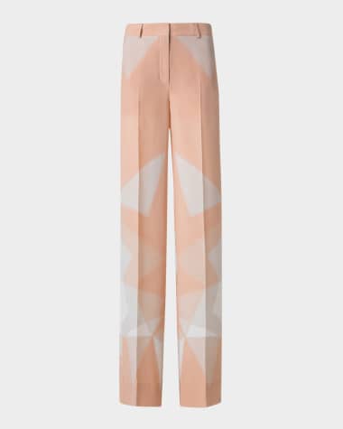 Akris Melin Chiaroscuro-Print Straight-Leg Silk Crepe Pants