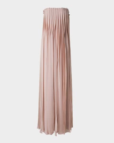 Akris Strapless Silk Georgette Ribbon Gown