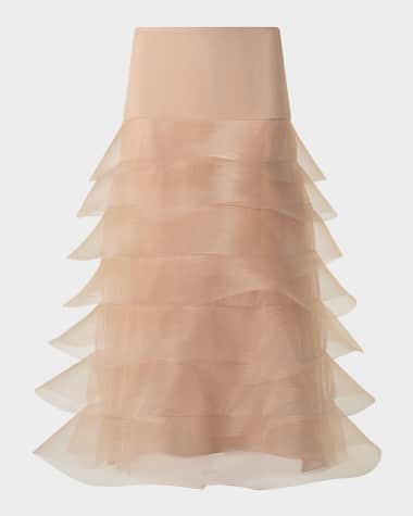 Akris Ruffle Tulle Midi Skirt