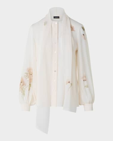 Akris Floral-Print Georgette Scarf Blouse