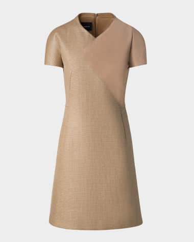 Akris Suede & Raffia-Blend Mini Dress