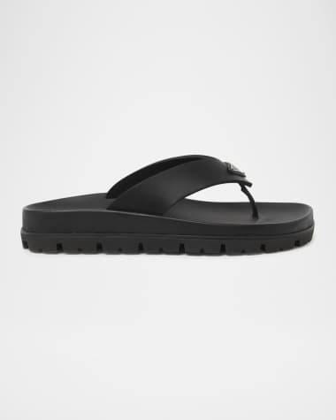 サンダル・ミュール PRADA FW25 Sand satin slippers (1XX355FD005070 F0485) Prada - Metallic Gold Logo Flat Thong Sandal | Mitchell Stores