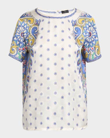 Etro Short-Sleeve Paisley-Print Top