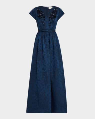 Sachin & Babi Estelle Beaded Floral Jacquard Gown