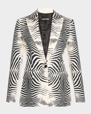 Roberto Cavalli Zebra-Print Single-Breasted Blazer Jacket