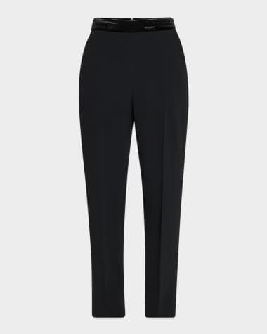 Roberto Cavalli Velvet-Waist Straight-Leg Ankle Trousers