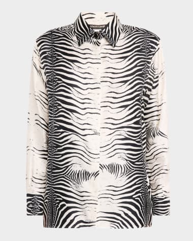 Roberto Cavalli Zebra-Print Button-Down Silk Shirt