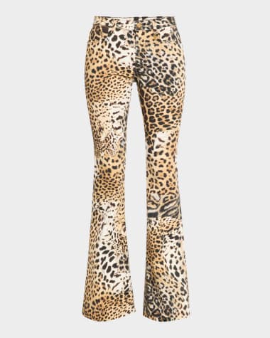 Roberto Cavalli Mid-Rise Jaguar-Print Flare Jeans