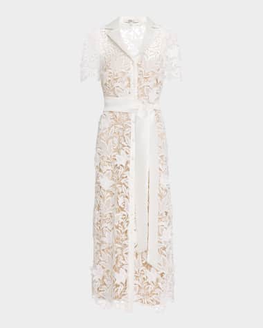 Badgley Mischka Collection Scalloped Floral Lace Midi Dress