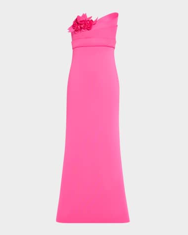 Badgley Mischka Collection Strapless Floral Applique Scuba Gown