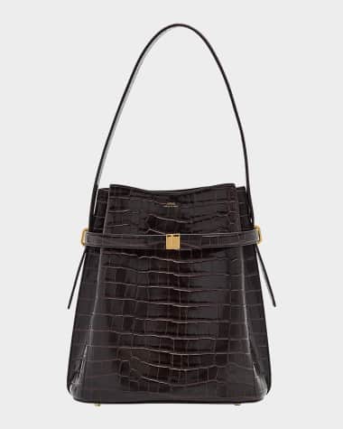 Toteme Belted Croc-Embossed Leather Bucket Bag