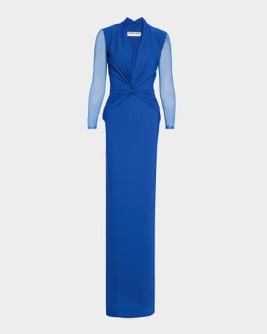 Chiara Boni La Petite Robe Lalia Twist-Front Illusion Column Gown