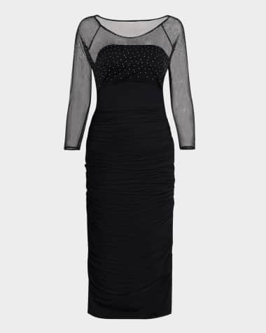 Chiara Boni La Petite Robe Gyun Ruched Rhinestone Illusion Midi Dress