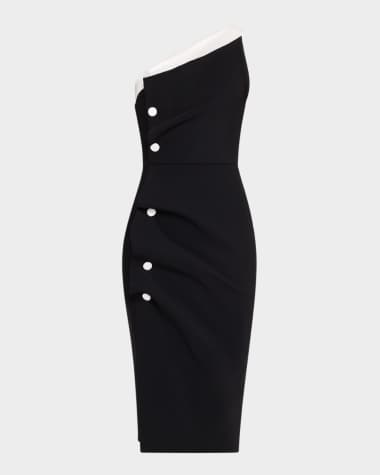 Chiara Boni La Petite Robe Hiroko One-Shoulder Contrast Button Midi Dress