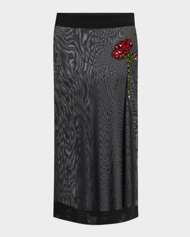 Simone Rocha Sheer Column Rose Crystal Midi Skirt