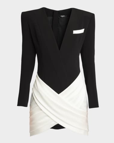 Balmain Plunging Twisted Crepe Satin Mini Tailored Dress
