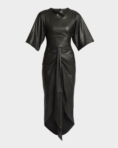 Balmain Knotted Leather Short-Sleeve Midi Dress