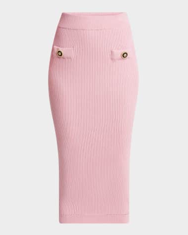 Balmain 2-Pockets Buttoned Rib Midi Skirt