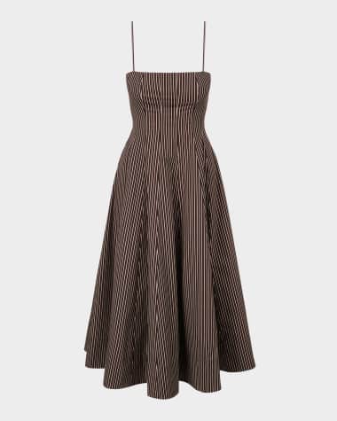STAUD Wylie Striped Midi Dress