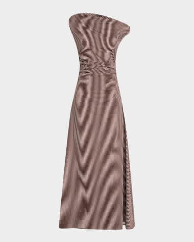 STAUD Phare Striped Asymmetric Maxi Dress